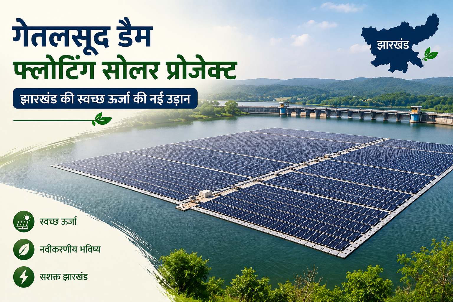 गेतलसूद डैम में झारखंड के 100 मेगावाट फ्लोटिंग सोलर पावर प्लांट से व्यावसायिक उत्पादन शुरू
